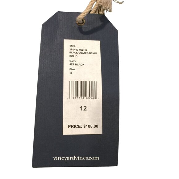 Vineyard Vines Ladies Size 12 Jet Black Sheen Coated Denim Jeans Zip Ankle - Picture 5 of 7